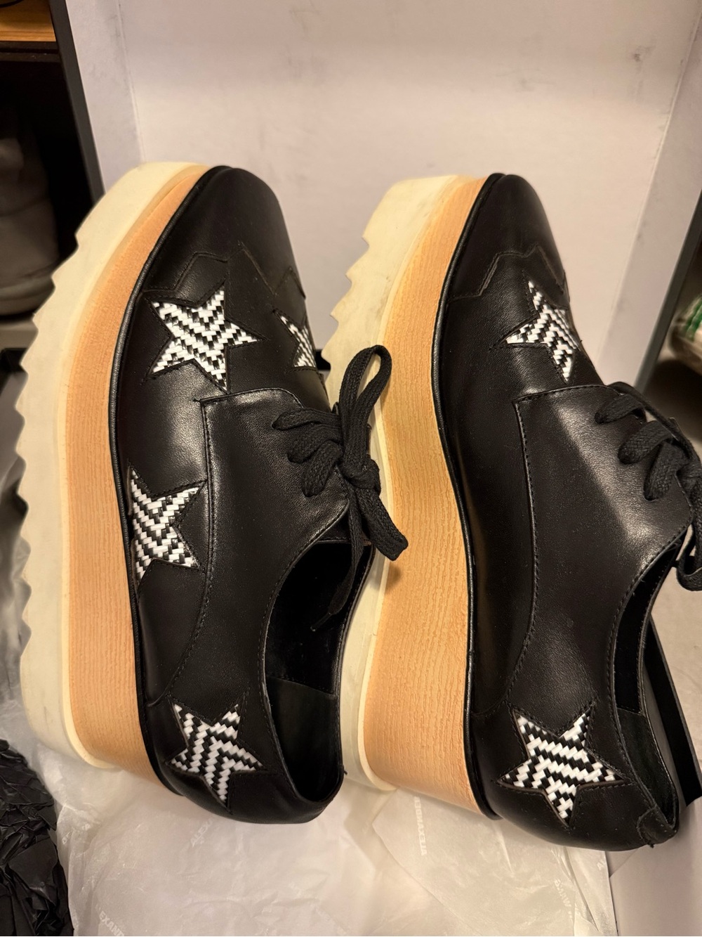 Platform Lace-Up Oxfords with Star Accent - Black Cream